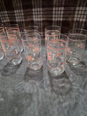 Vintage Pfaltzgraff Tea Rose 16 oz Tumbler Glasses Libbey Set of 11 Floral Pink