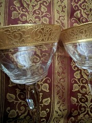 4 Piece Tiffin Rambler Rose Liquor Cocktail Goblets Gold Rimmed