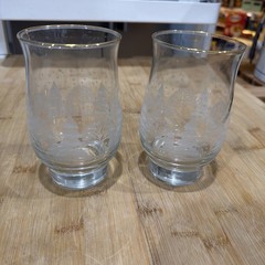 VTG 2 Libbey Arby’s Christmas Glasses Winter White Frosted Pine Tree Gold Rim *