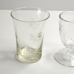 Vintage Flat Tumbler Flared Fostoria Sunburst Star Bottom & Unknown Stemmed Glas