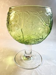 VTG Set Of 2 ~ Sigma Secla Portugal Cabbage Leaf Green Glass Goblet MCM