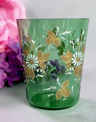 Antique Moser Type Tumbler Gold Leaves Scrolls 19thC 2.75”H Bohemia