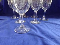 Vtg Sasaki Crystal 7 Wine Glasses CUT BAMBOO Multisided Faceted Stem 4 1/4 Glass
