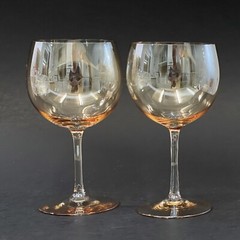 MCM Set of 2 Dorothy Thorpe TOPAZ LUSTRE Iridescent Amber Wine Glasses 5.5″
