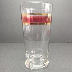 Libbey Glass Mid Century 10oz Highball Tumbler Magenta Band Gold Stripes x 6