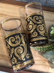 A Vintage Culver Toledo Black And Gold Glass Tumblers Set Of 2 Collectible Rare