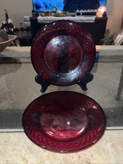 2 Cristal D’Arques Durand Luminarc Red Glass 8″ Salad Lunch Plates Vintage