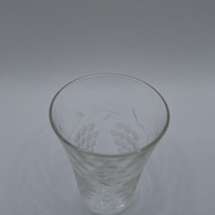 Vintage Diamond Optic Glass Juice Shot Flare Rim Etched Grapes 3″