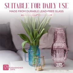Vintage Bedside Water Carafe & Tumbler Set – Elegant Pitcher with Glass Lid, Pin