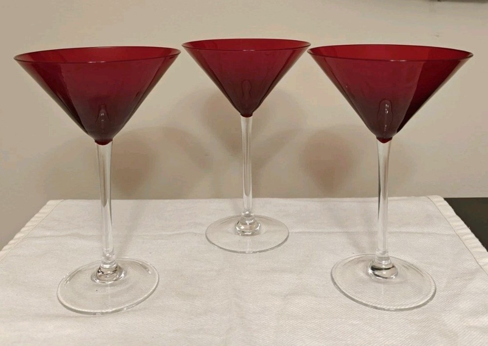 Vintage Ambiance Collections Ruby Red 7″ Martini Glasses Set Of 3