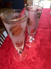 Libbey Frosted Gold Leaf Glasses Mid Century Barware Pilsner Set of 2 Vintage