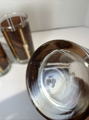 MCM Vtg Libby Hiball Tall Tumbler Glasses Set (3) Wood Grain Gold Blocks Barware