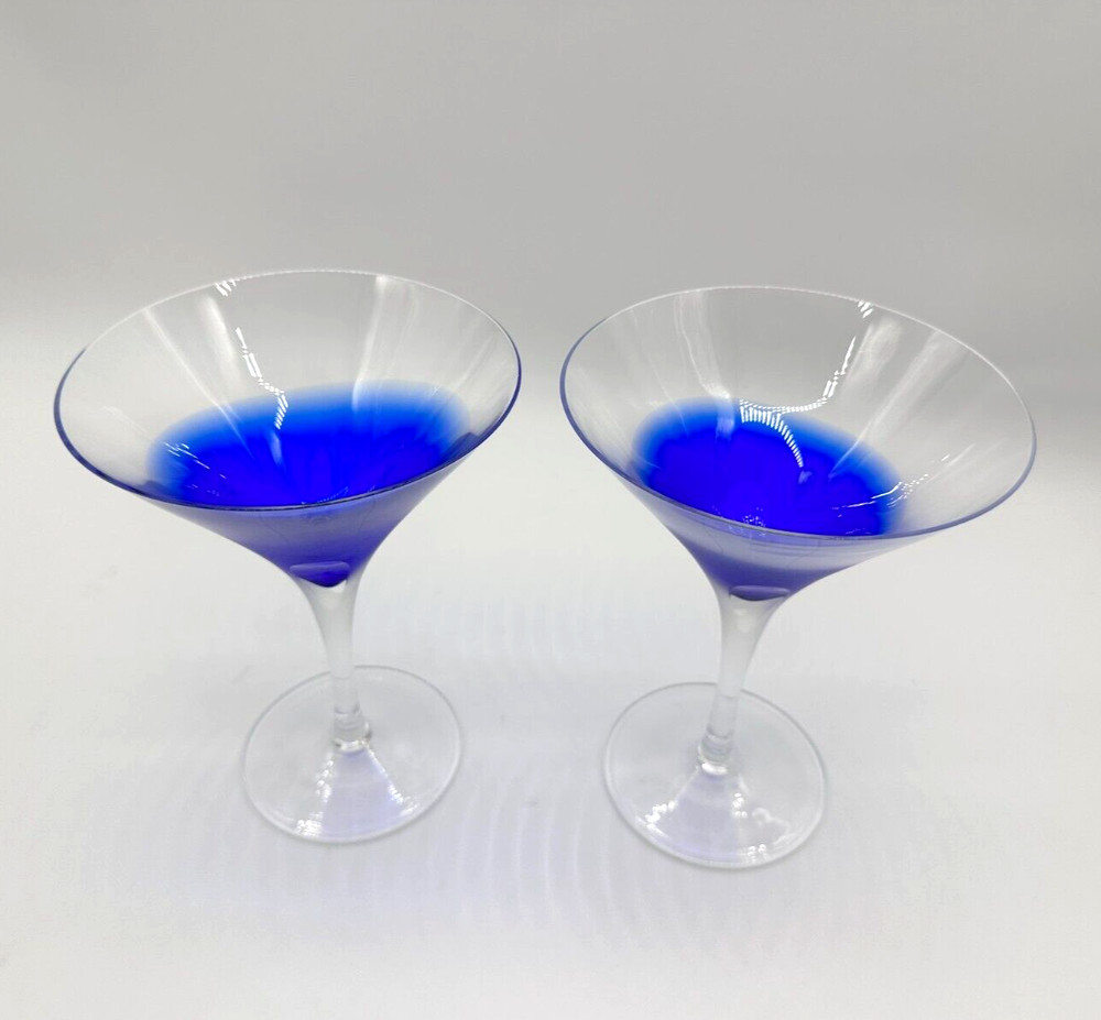 BLOCK Rainy Day Fashioned Frosted Cut to Clear Crystal Martini Glass 2pc Set
