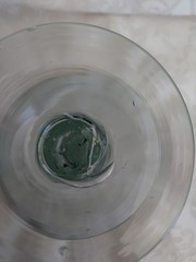 Hand Blown Etched 6in Margarita Glass Pale Green Tint Recycled Glass Mexico