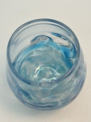 Art Glass Carafe And Wine Glass Set Signed Kyle Gribskov Blue Ocean Waves 2014