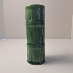 VINTAGE MID CENTURY MODERN LIBBEY GREEN BAMBOO TIKI CERAMIC TUMBLER VASE