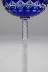 French Blue Cobalt Cut to Clear Air Twist Cordial, Circa 1890