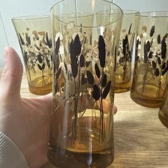 Vintage Retro tumbler lot of 6 super design slight taper Cattails and flowers Z2