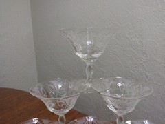 Vintage Fostoria Sherbet / Champagne Lot of 6 Glasses Etched Scroll Floral Swags