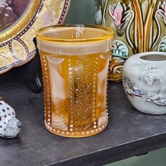 Greentown Glass Holly Amber No. 450 Golden Agate Tumbler EAPG