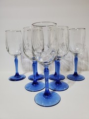 Lenox Crystal Cobalt Blue Stem Swag Drape Gold Rim Wine Glasses, (7), Vtg