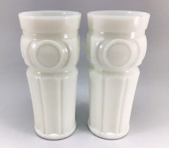 Wheaton Milk Glass Bullseye Tumblers Art Deco Style 16 oz Set of 2 Vintage RARE!