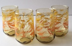 Vintage Anchor Hocking Amber Wheat Pattern Glasses 12 oz Dimpled Bottom Set of 8