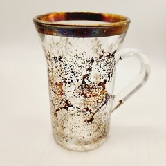 Six 1980’s Italian Lavorato a Mano Barware Tea Handled Glasses 24K Gold Trim