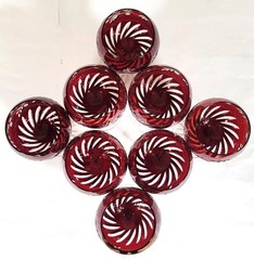 SET of 8 Vintage BOHEMIAN Style RUBY RED Cut to Clear CRYSTAL WINE GOBLETS Glass