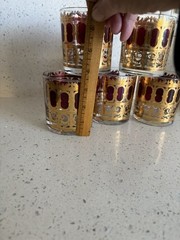 Morphew Abode 1960s Culver Burgundy Art Deco & 22k Gold Lowball Cocktail Glasses