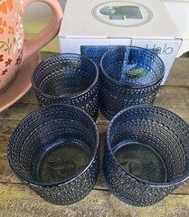 NEW Set 4 Home Essentials HALO Hobnail Textured COBALT BLUE 13½oz Rocks Glasses