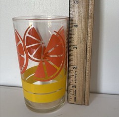 Vintage Retro Orange Slice Glass Citrus Juice Tumbler 1970s Yellow Stripes