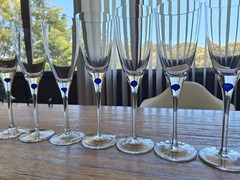 Rare 7 Diane Colony Crystal Wine Glasses Bohemia Czech Cobalt Controled Bubble