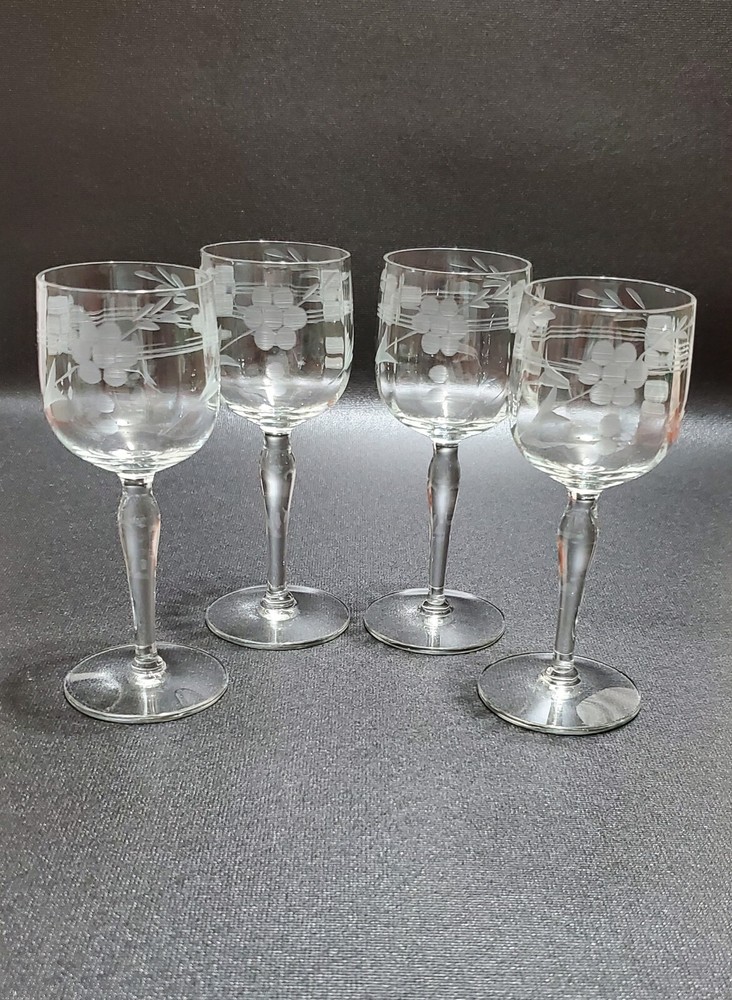 Glastonbury Lotus 66-2 Cordial Glasses, Clear Glass 4PC Etched Floral Dot & Swag