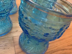 Mid Century Modern Blue Italian Glasses Set of 4 with Gold Rims
