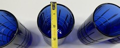 Set of 4 Anchor Hocking Tartan Cobalt Blue Flat Iced Tea Tumblers Vintage 6 1/8″