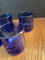 Anchor Hocking Cobalt Blue Tartan Tumblers Rocks Glasses 10oz Set of 4