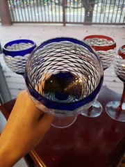 Wine Hocks & Water Goblets Cobalt Blue & Red Cut to clear Crystal Glass Diamond