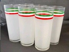 Vintage Libby Red White And Green Frosted Ice Tea Glasses, Set Of 5