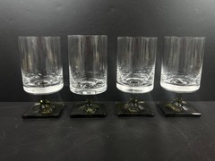 4 Rosenthal Crystal Glass Linear Smoke 4 3/8″ Red Wine Glasses Goblets Stems MCM