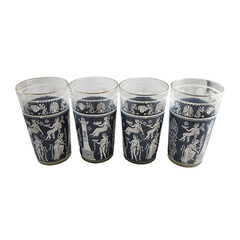 Jeanette Jasperware Set Of 4 Blue Greek Hellenic MCM Glass Tumblers