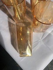 Vintage Iridescent Jeanette Glass Tumblers Square Bottom Peach Lustre (4)
