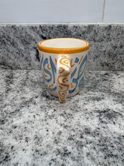 Handmade Ceramic Mug Unique Handle Abstract Art Pottery 4.5″ Tall Signed Artist