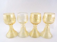 Set of 4 Goblets Etched Grape Bowls Beehive Stems Luster Peach Color Stemware