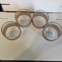 Libbey Set if 4 Rainbow Strip Stemless Juice Glass 3.25” Tall