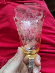 Fostoria Versailles Topaz yellow etched glass Set of 2