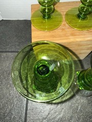 Antique German Theresienthal Barvaria Green Ribbed Baluster Stem Wine Glasses 4