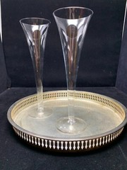 Elegant Pair of Hollow Stem Trumpet Style Champagne Toasting Flutes 9 3/4″