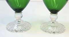 Set of 2 Anchor Hocking Boopie Emerald Green Bubble Foot Water Goblet Glasses