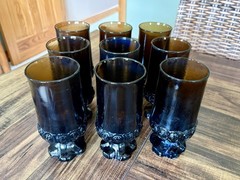 VTG MCM 9 Tiffin Franciscan Madeira Smoke Brown Footed Tumblers Iced Tea Glasses
